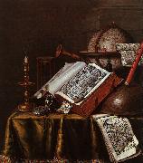 Edwaert Collier Still Life with Musical Instruments, Plutarch's Lives a Celestial Globe oil on canvas